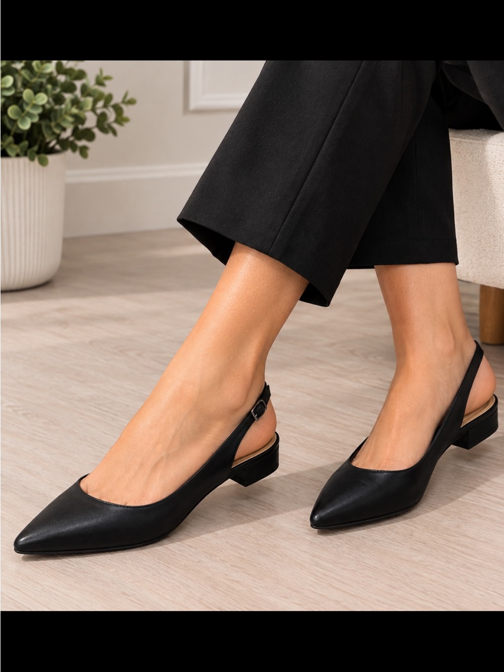 Easy Spirit Black Pointed Slingback Flats